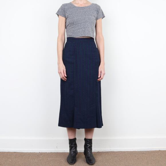Vintage 70s Navy wool Midi / Maxi Skirt Size S Trousers Up - Picture 3 of 4